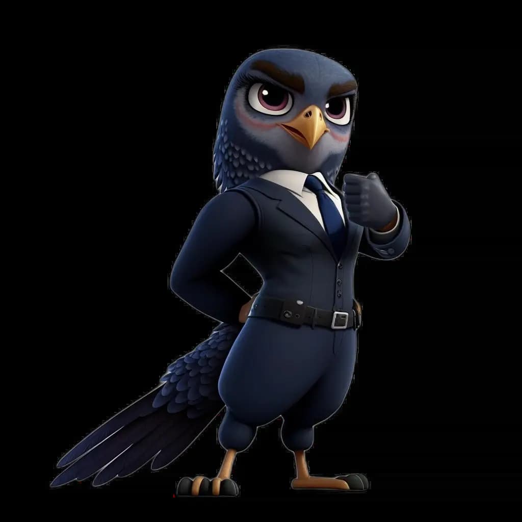 oiseau de dessin animé portant un costume et une cravate