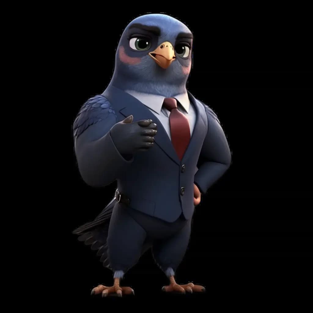 un oiseau de dessin animé portant un costume et une cravate