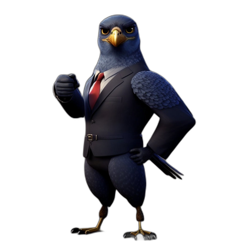 une caricature d'un oiseau portant un costume et une cravate